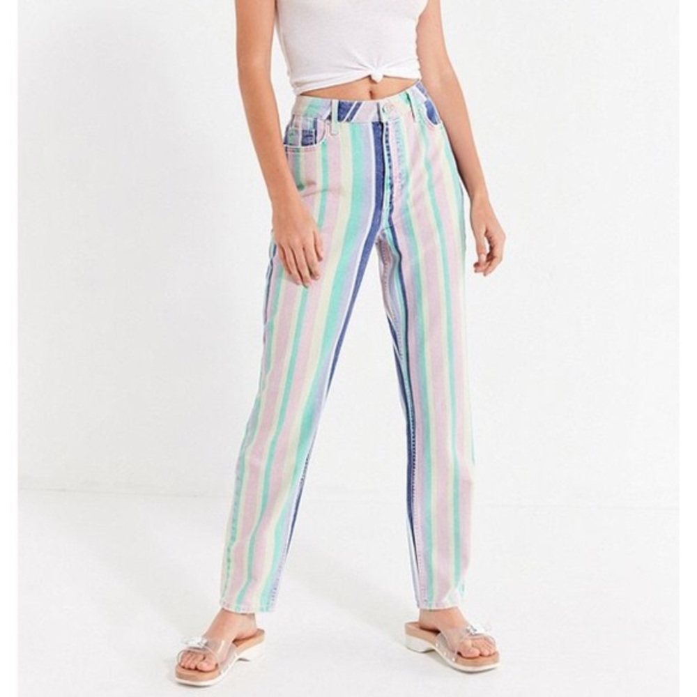BDG Pastel Rainbow Striped Mom Jeans